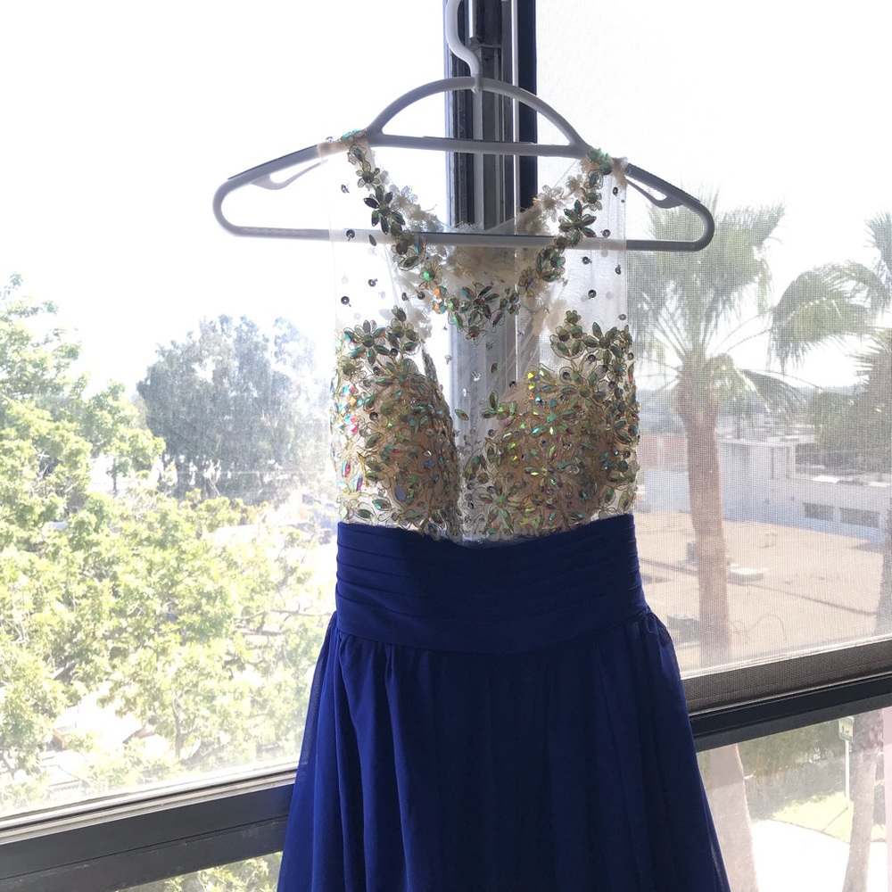 Sequin Embroided Blue gown, formal maxi dress